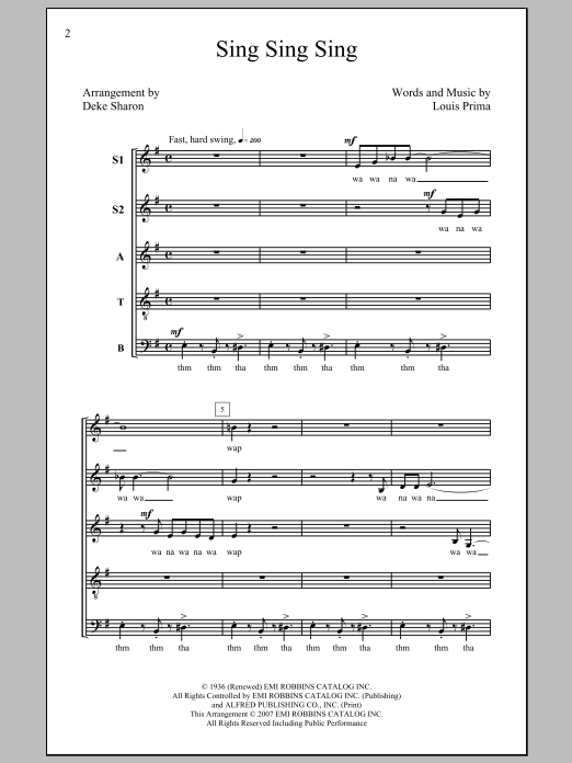 Sing, Sing, Sing (arr. Deke Sharon) (SATB Choir) von Louis Prima