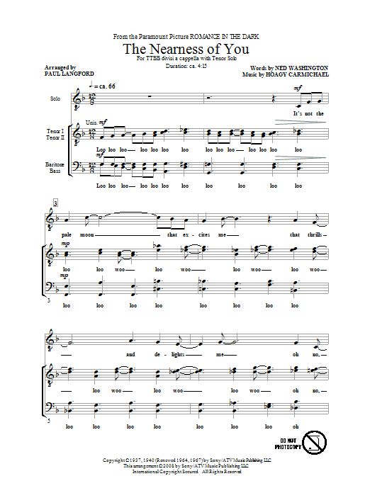 The Nearness Of You (TTBB Choir) von Paul Langford