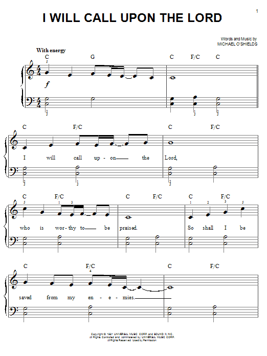 I Will Call Upon The Lord (Easy Piano) von Michael O'Shields