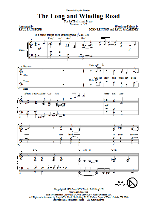 The Long And Winding Road (SATB Choir) von Paul Langford