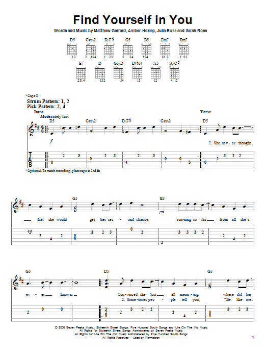 Find Yourself In You (Easy Guitar Tab) von Everlife