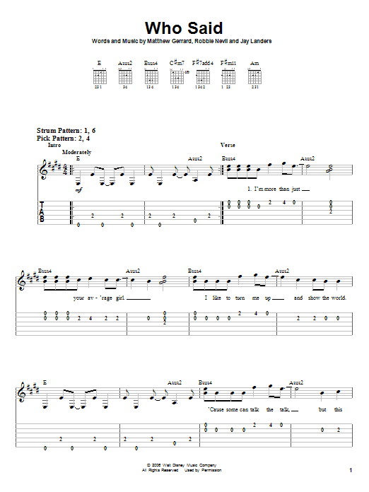 Who Said (Easy Guitar Tab) von Hannah Montana