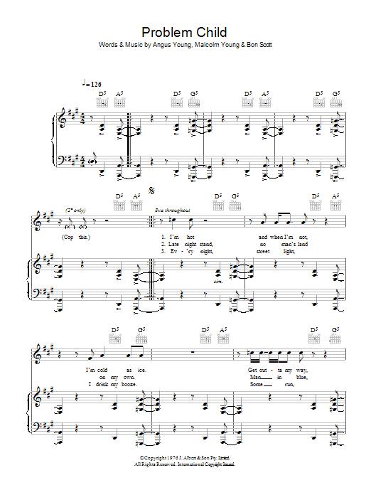 Problem Child (Piano, Vocal & Guitar Chords) von AC/DC