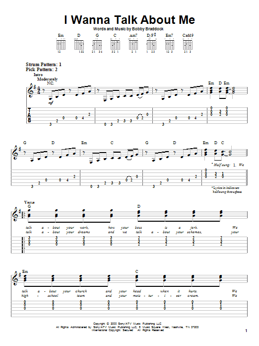 I Wanna Talk About Me (Easy Guitar Tab) von Toby Keith