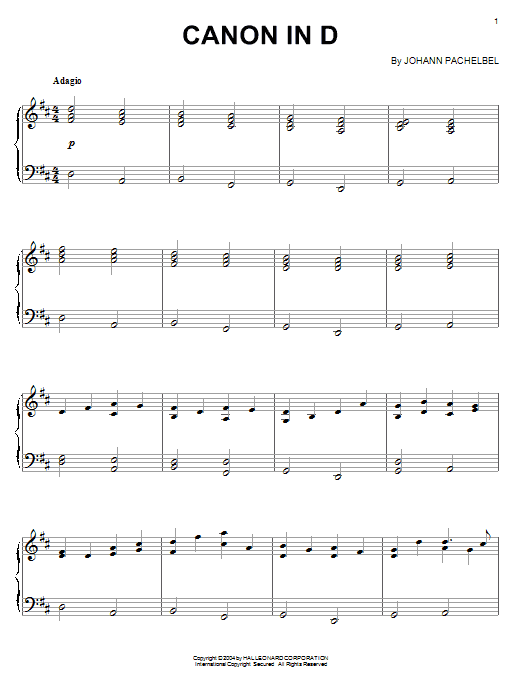 Canon In D (Piano Solo) von Johann Pachelbel