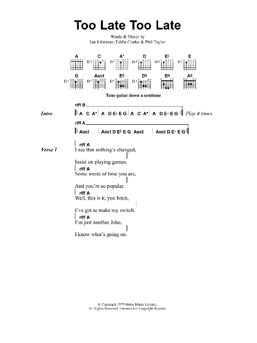 Too Late, Too Late (Guitar Chords/Lyrics) von Metallica