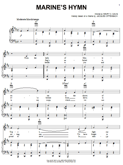 Marine's Hymn (Piano, Vocal & Guitar Chords (Right-Hand Melody)) von Henry C. Davis