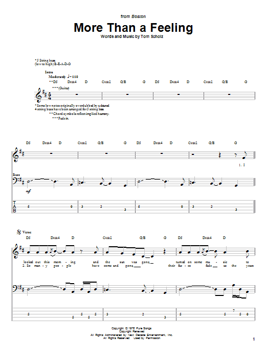 More Than A Feeling (Bass Guitar Tab) von Boston