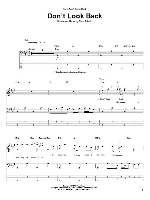 Don't Look Back (Bass Guitar Tab) von Boston