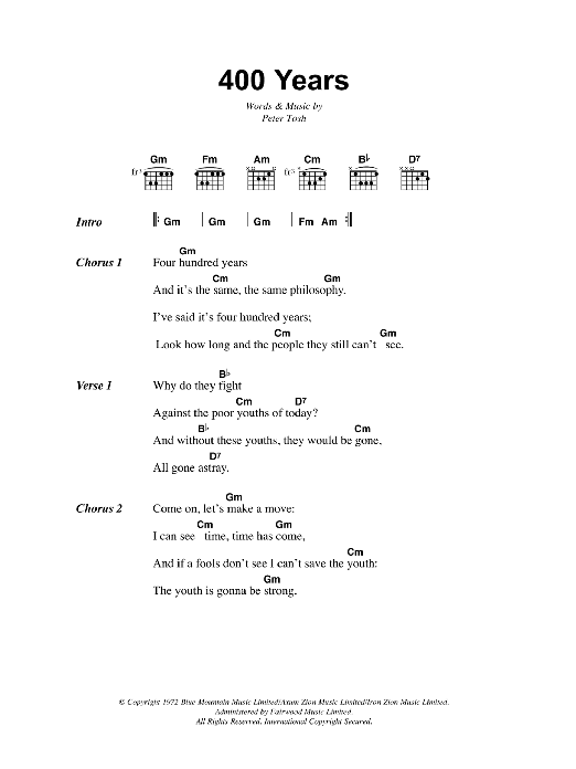 400 Years (Guitar Chords/Lyrics) von Bob Marley