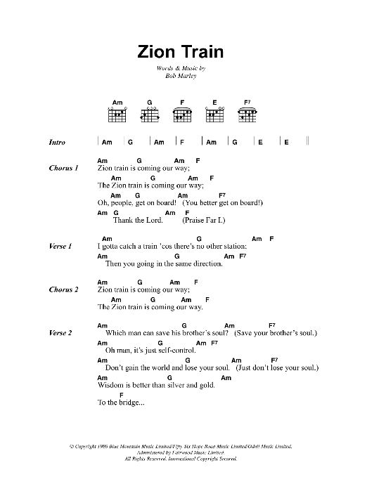 Zion Train (Guitar Chords/Lyrics) von Bob Marley