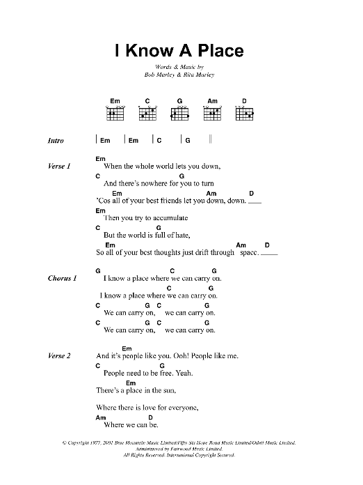 I Know A Place (Guitar Chords/Lyrics) von Bob Marley