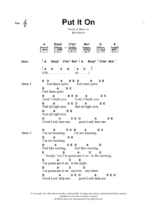 Put It On (Guitar Chords/Lyrics) von Bob Marley