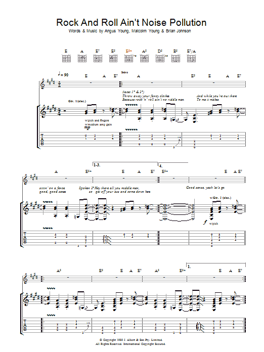 Rock And Roll Ain't Noise Pollution (Guitar Tab) von AC/DC