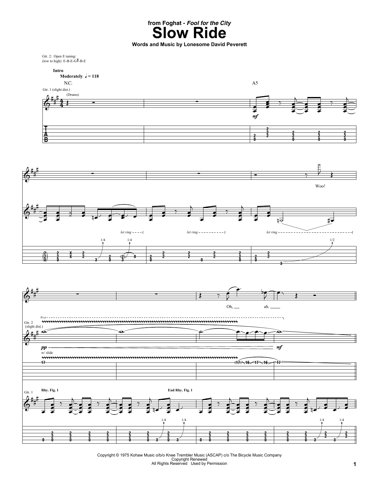 Slow Ride (Guitar Tab) von Foghat