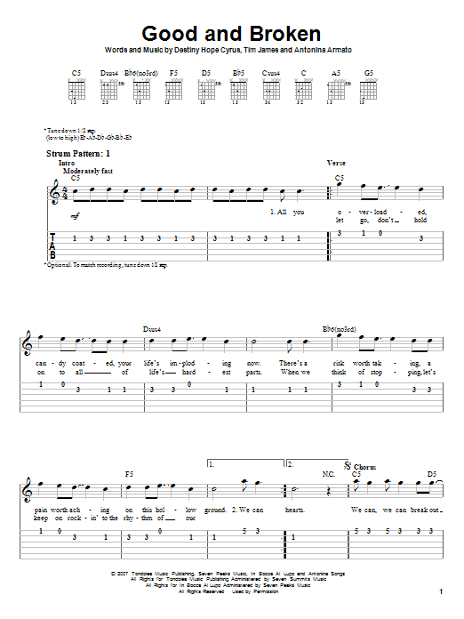 Good And Broken (Easy Guitar Tab) von Hannah Montana