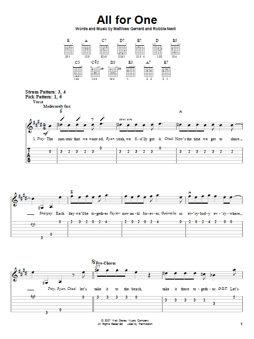 All For One (Easy Guitar Tab) von High School Musical 2