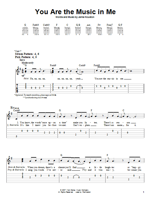 You Are The Music In Me (from High School Musical 2) (Easy Guitar Tab) von Zac Efron & Vanessa Hudgens