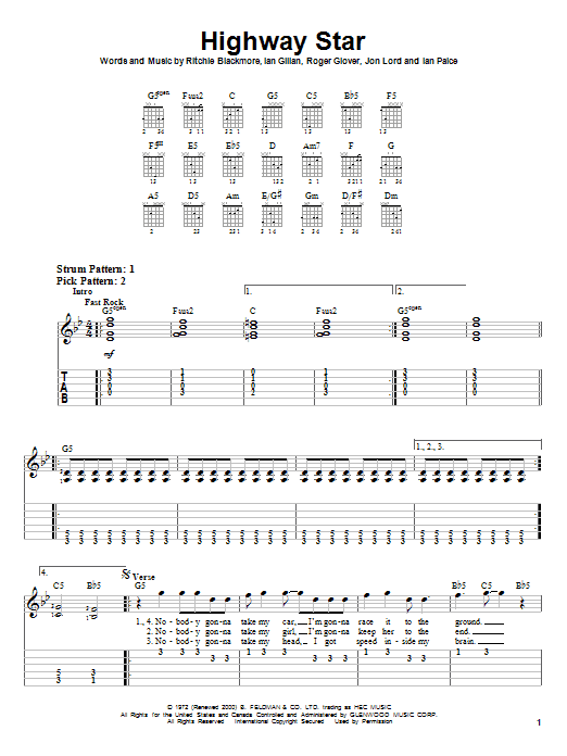 Highway Star (Easy Guitar Tab) von Deep Purple