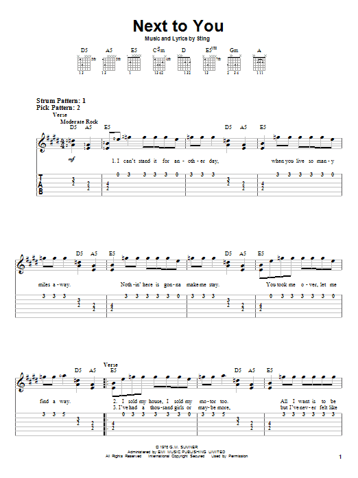 Next To You (Easy Guitar Tab) von The Police