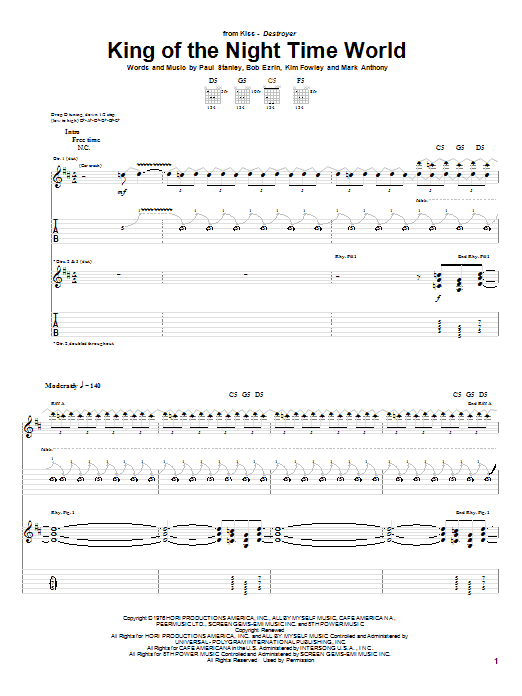 King Of The Night Time World (Guitar Tab) von KISS