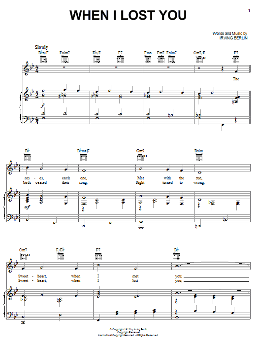 When I Lost You (Piano, Vocal & Guitar Chords (Right-Hand Melody)) von Irving Berlin