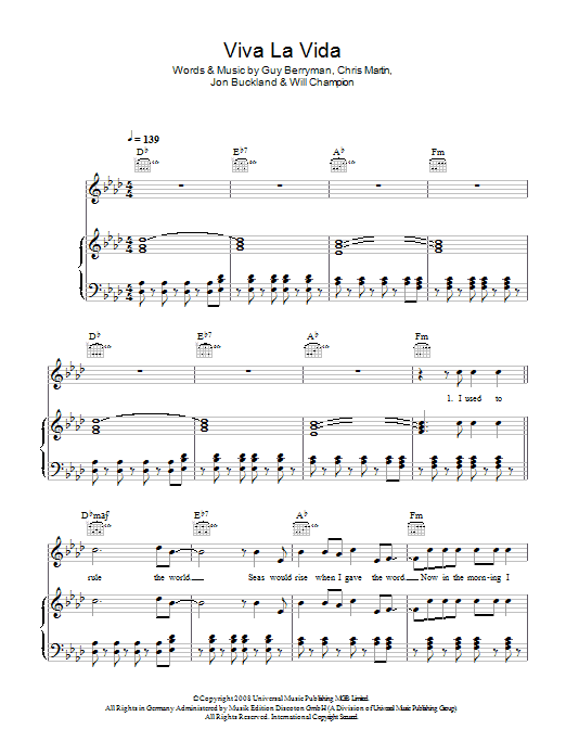 Viva La Vida (Piano, Vocal & Guitar Chords (Right-Hand Melody)) von Coldplay