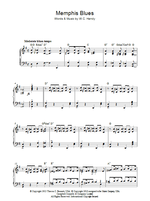 Memphis Blues (Piano Solo) von W.C. Handy