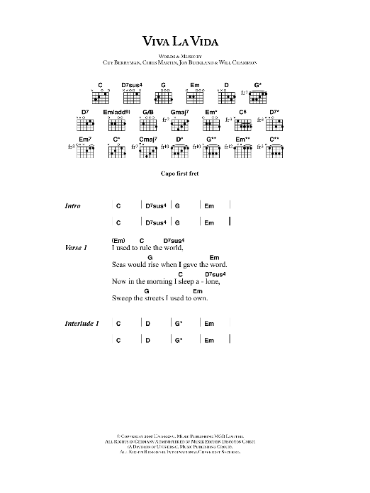 Viva La Vida (Guitar Chords/Lyrics) von Coldplay