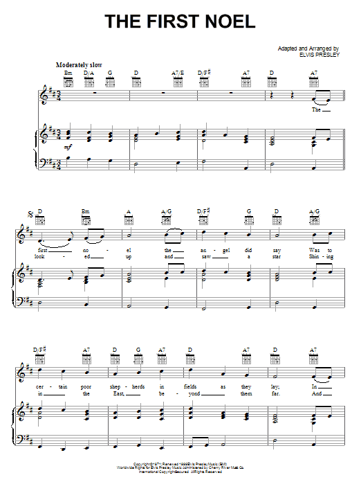 The First Noel (Piano, Vocal & Guitar Chords (Right-Hand Melody)) von Elvis Presley