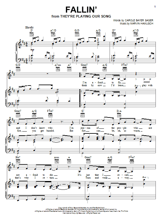 Fallin' (Piano, Vocal & Guitar Chords (Right-Hand Melody)) von Marvin Hamlisch