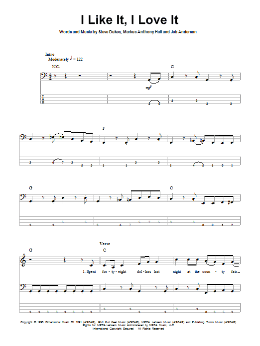 I Like It, I Love It (Bass Guitar Tab) von Tim McGraw