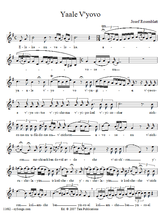 Yaale V'yovo (Lead Sheet / Fake Book) von Yossele Rosenblatt