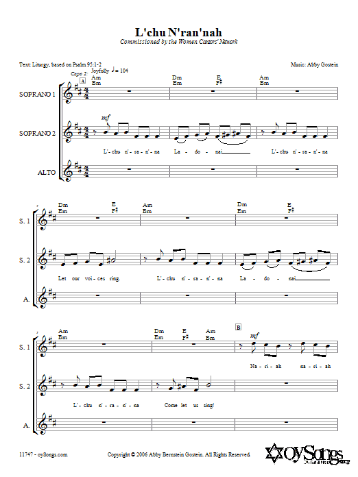 L'chu N'ran'nah (SSA Choir) von Abby Gostein