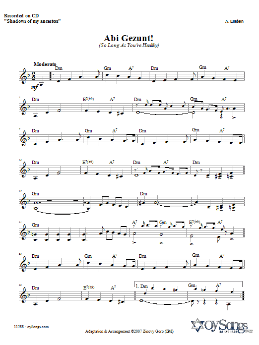 Abi Gezunt (Lead Sheet / Fake Book) von Zinovy Goro