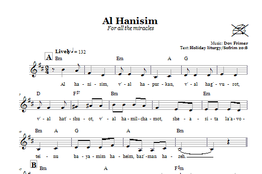 Al Hanisim (For All The Miracles) (Lead Sheet / Fake Book) von Dov Frimer