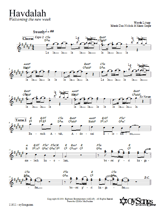 Havdalah (Lead Sheet / Fake Book) von Dan Nichols