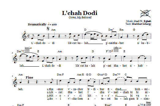 L'chah Dodi (Come, My Beloved) (Lead Sheet / Fake Book) von Joel N. Eglash