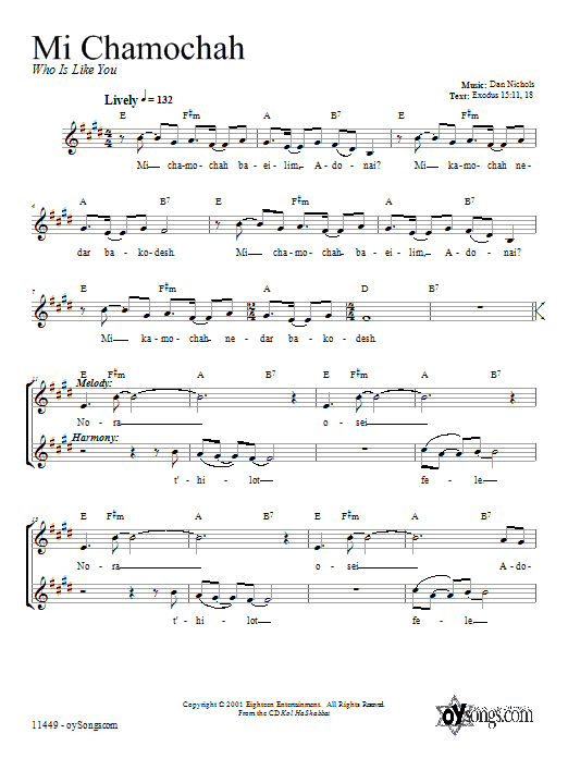 Mi Chamocha (Lead Sheet / Fake Book) von Dan Nichols