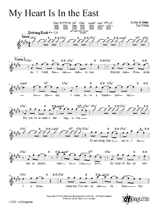 My Heart Is In the East (Lead Sheet / Fake Book) von Dan Nichols