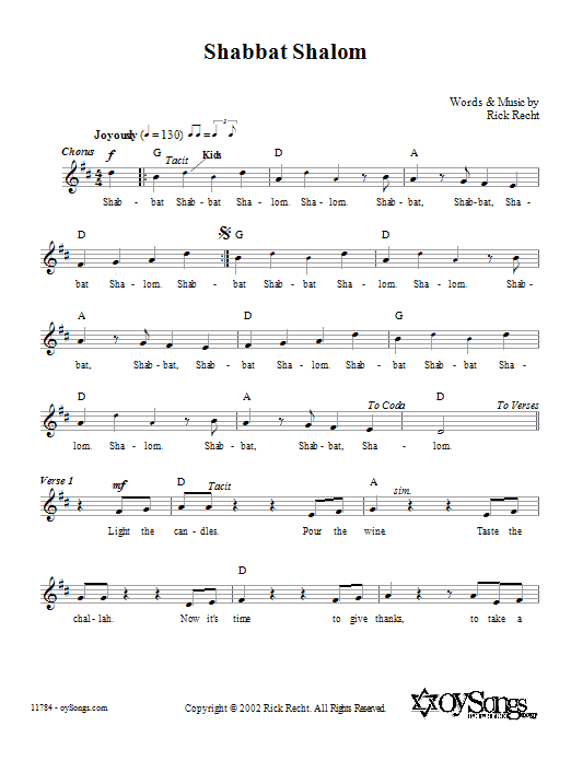 Shabbat Shalom (Lead Sheet / Fake Book) von Rick Recht