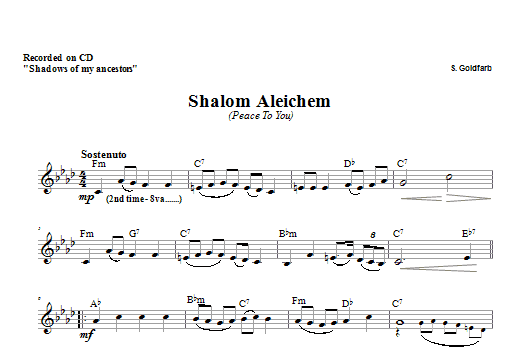 Shalom Aleichem (Lead Sheet / Fake Book) von Zinovy Goro