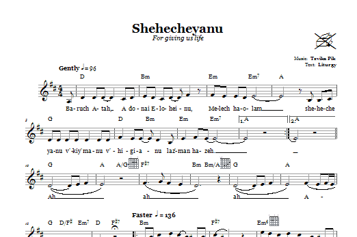 Shehecheyanu (For Giving Us Life) (Lead Sheet / Fake Book) von Tzvika Pik