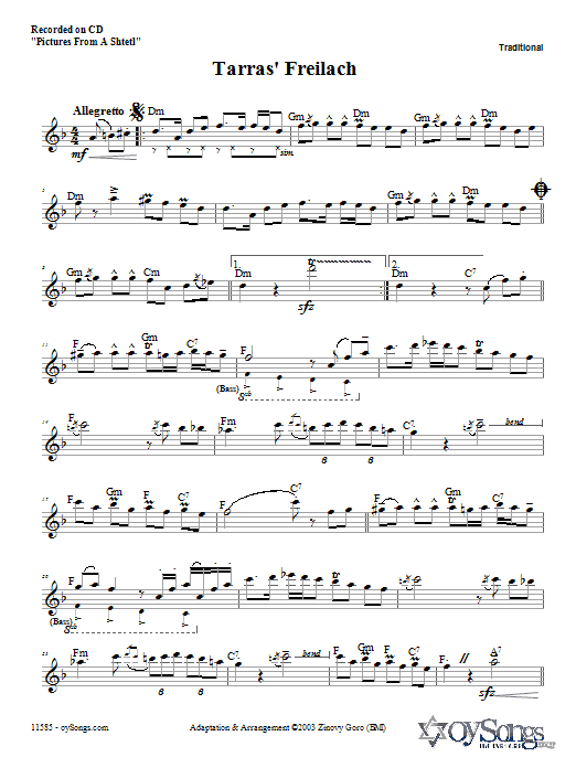 Tarras' Freilach (Lead Sheet / Fake Book) von Zinovy Goro