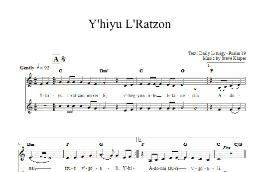 Yih'yu L'ratzon (Lead Sheet / Fake Book) von Steve Klaper