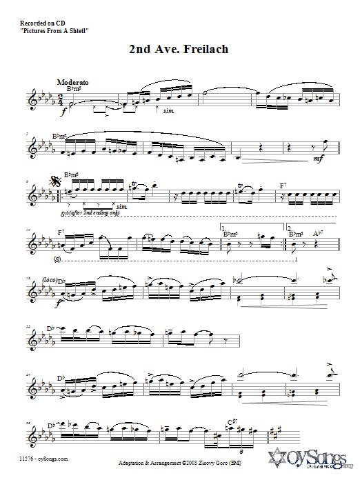 2nd Ave. Freilach (Lead Sheet / Fake Book) von Zinovy Goro