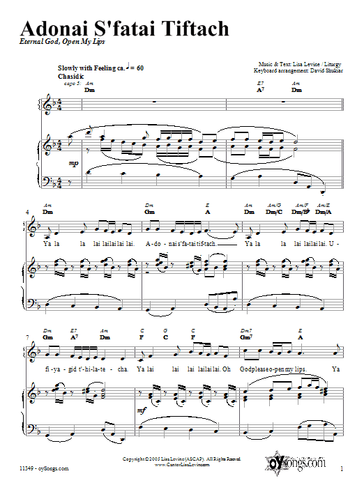 Adonai S'fatai Tiftach (Piano, Vocal & Guitar Chords (Right-Hand Melody)) von Lisa Levine