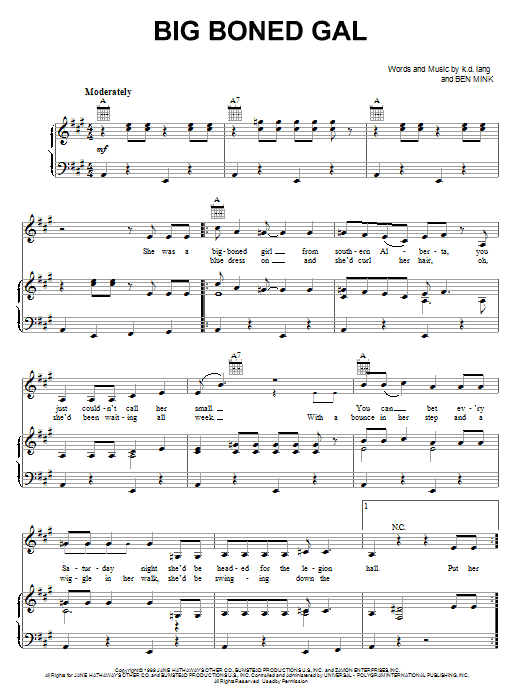 Big Boned Gal (Piano, Vocal & Guitar Chords (Right-Hand Melody)) von k.d. lang