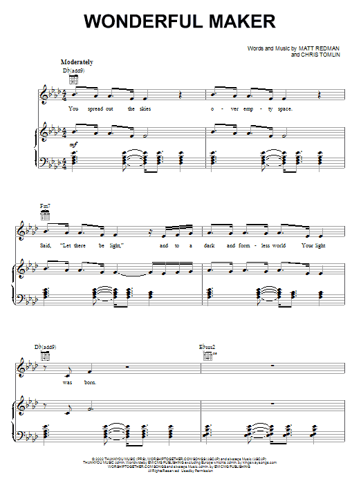 Wonderful Maker (Piano, Vocal & Guitar Chords (Right-Hand Melody)) von Jeremy Camp
