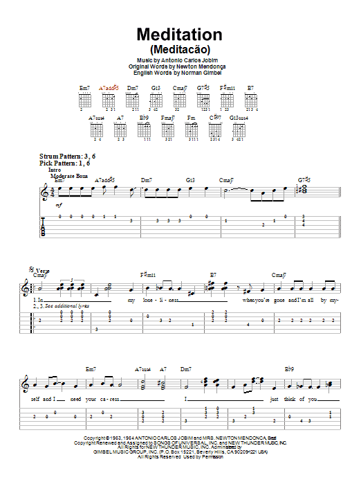 Meditation (Meditacao) (Easy Guitar Tab) von Antonio Carlos Jobim